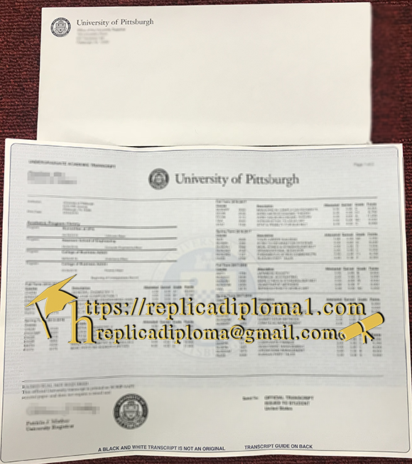 University of Pittsburgh transcript and envelope
