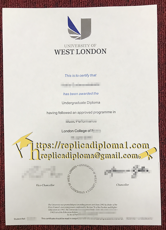free sample for University of West London diploma from replicadiploma1.com