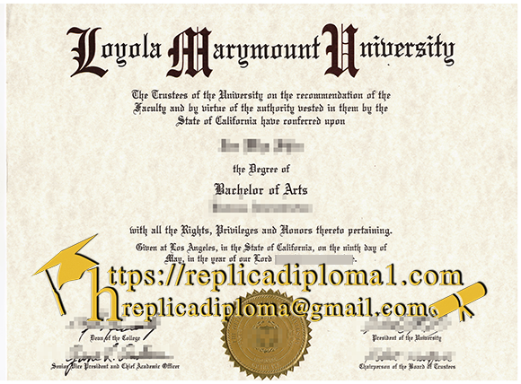 free sample of Loyola Marymount University diploma from replicadiploma1.com